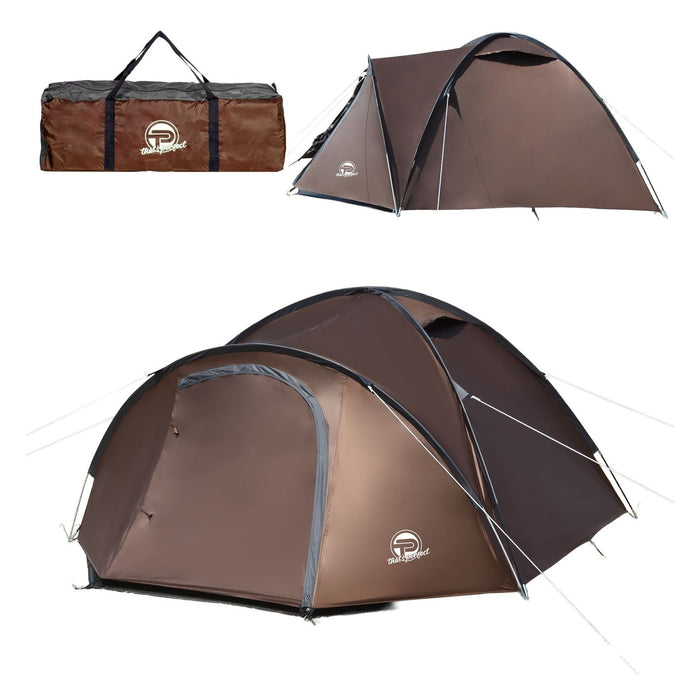 Campingzelt für 3-4 Personen, doppelwandig, stabil wasserdicht, verdunkelter Innenraum braun/grau