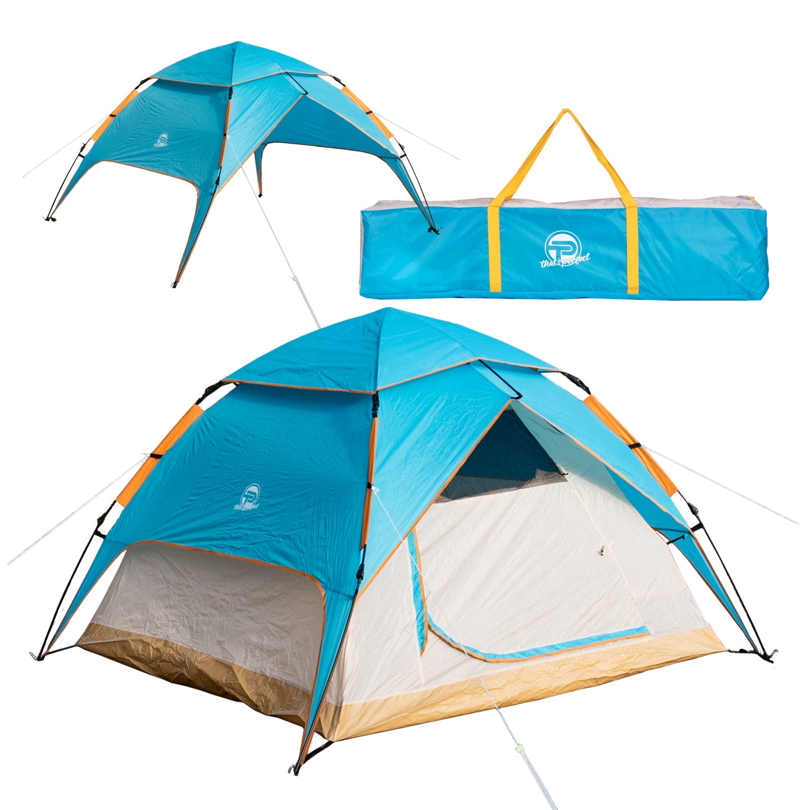 TP Automatik-Campingzelt für 3-4 Personen Pop-Up, doppelwandig, wasserdicht mit Tragetasche Türkis/Beige
