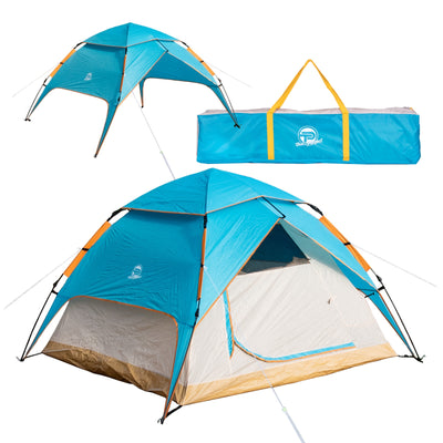 Automatik-Campingzelt für 3-4 Personen Pop-Up, doppelwandig, wasserdicht mit Tragetasche Türkis/Beige