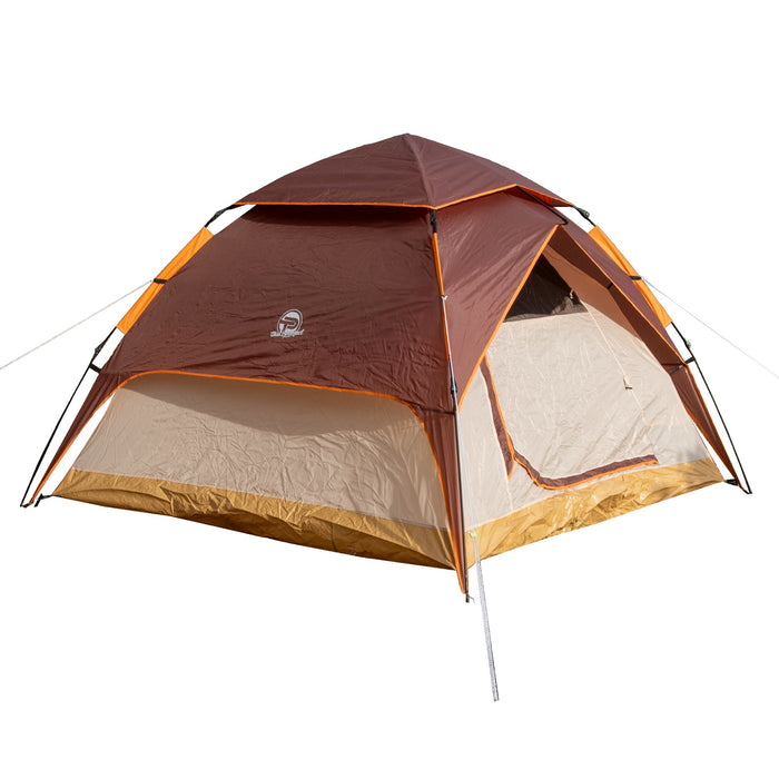 Automatik-Campingzelt Pop-Up Zelt für 3-4 Personen doppelwandig, wasserdicht inkl. Tragetasche Braun/Beige