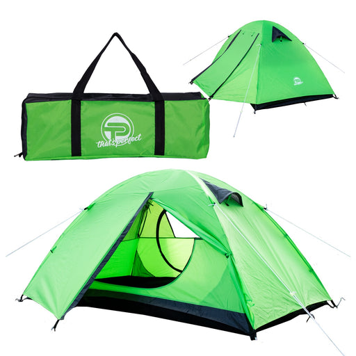 Produktbild Campingzelt - TP Campingzelt für 1-2 Personen doppelwandig, leicht stabil, wasserdicht inkl. Tragetasche Grün/Grau