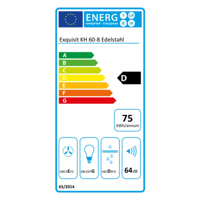 Exquisit KH60-8.3 Dunst-Abzugshaube Edelstahl Breite: 59,5 cm, Höhe: 85 cm, Tiefe: 48 cm