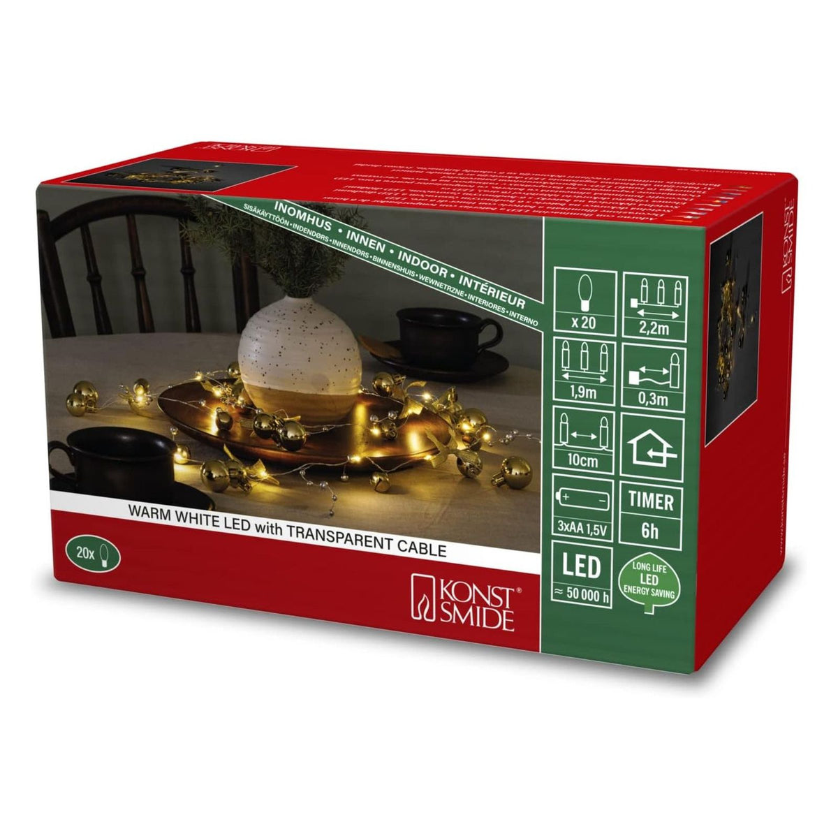 Produktbild LED-Lichterkette - Konstsmide LED Dekolichterkette, Perlen, messing farben, 6h Timer, 20 warm weiße Dioden