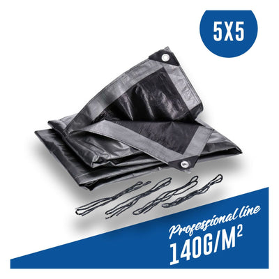 Abdeckplane, Gewebeplane 140g/m² silber inkl. 4x Befestigungsseil, mit Ecken- und Randverstärkung 5 x 5 Meter