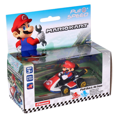 -Toys Pull and Speed Mario Kart 1:43 farblich sortiert Mario