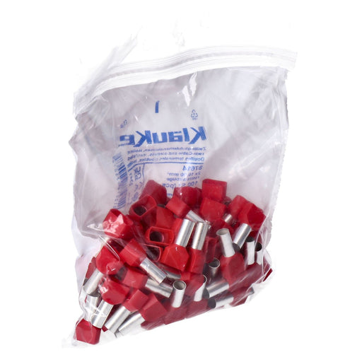 Produktbild Aderendhülsen - Klauke Zwillings-Aderendhülse 2x 10mm² isol. 87614 Rot 100 Stk.