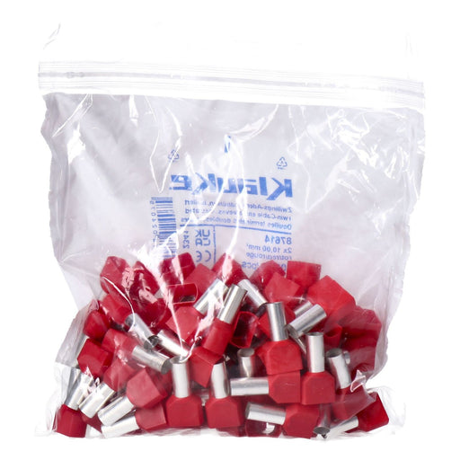 Produktbild Aderendhülsen - Klauke Zwillings-Aderendhülse 2x 10mm² isol. 87614 Rot 100 Stk.