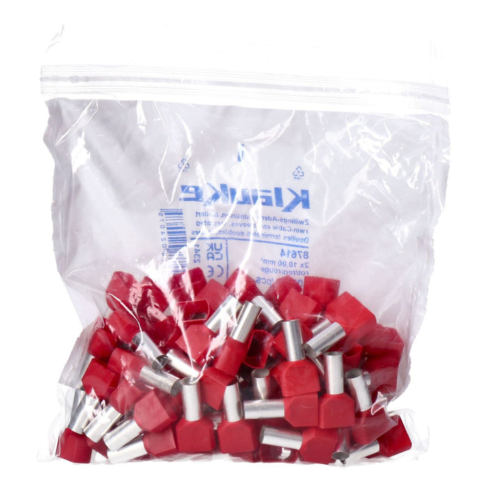 Klauke Zwillings-Aderendhülse 2x 10mm² isol. 87614 Rot 100 Stk.