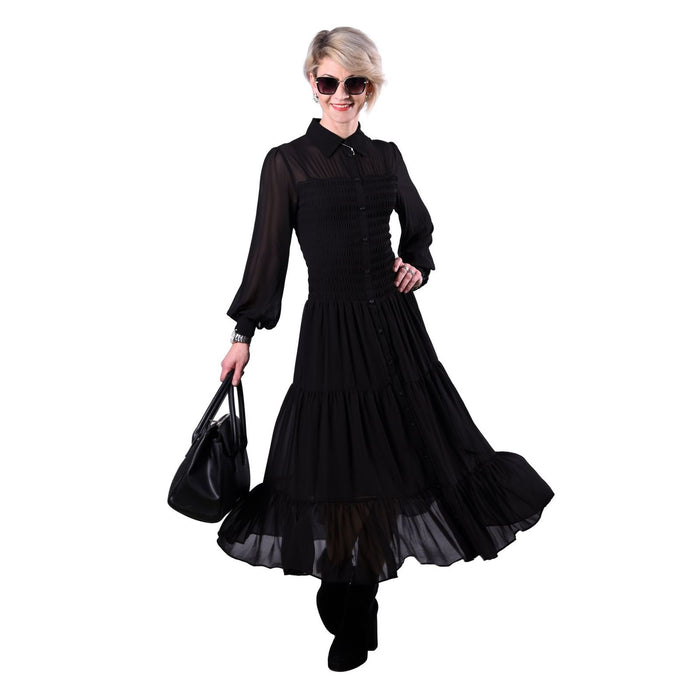 Michael Kors Gesmoktes Hemdkleid aus Georgette schwarz Damen M