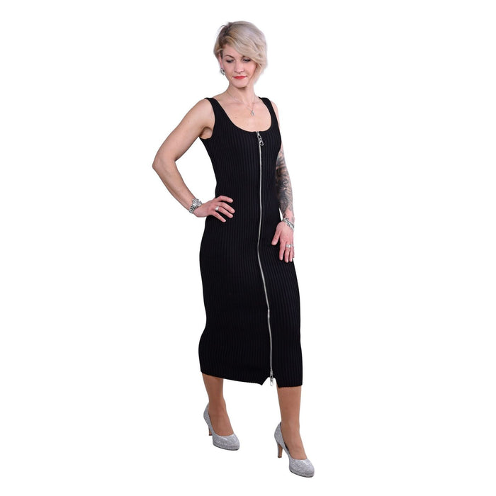 Michael Kors Kleid aus geripptem Stretch-Strick mit Reißverschluss schwarz Damen S