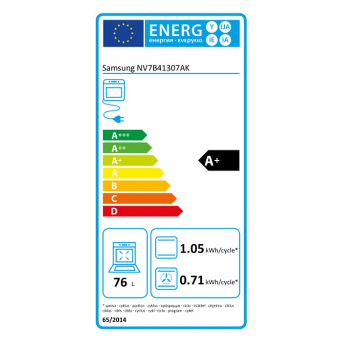 Samsung NV7B41307AK/U1 Einbaubackofen 76L 3850W Schwarzes Glas