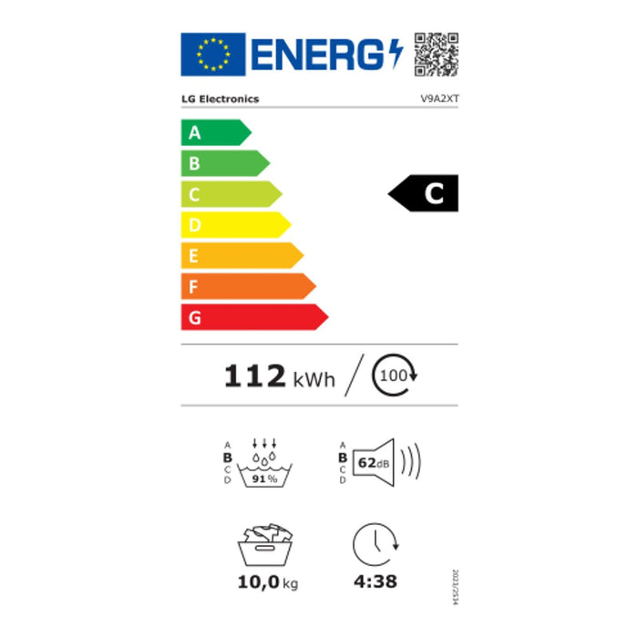 LG V9A2XT Wärmepumpentrockner Freistehend Frontlader 10 kg Weiß