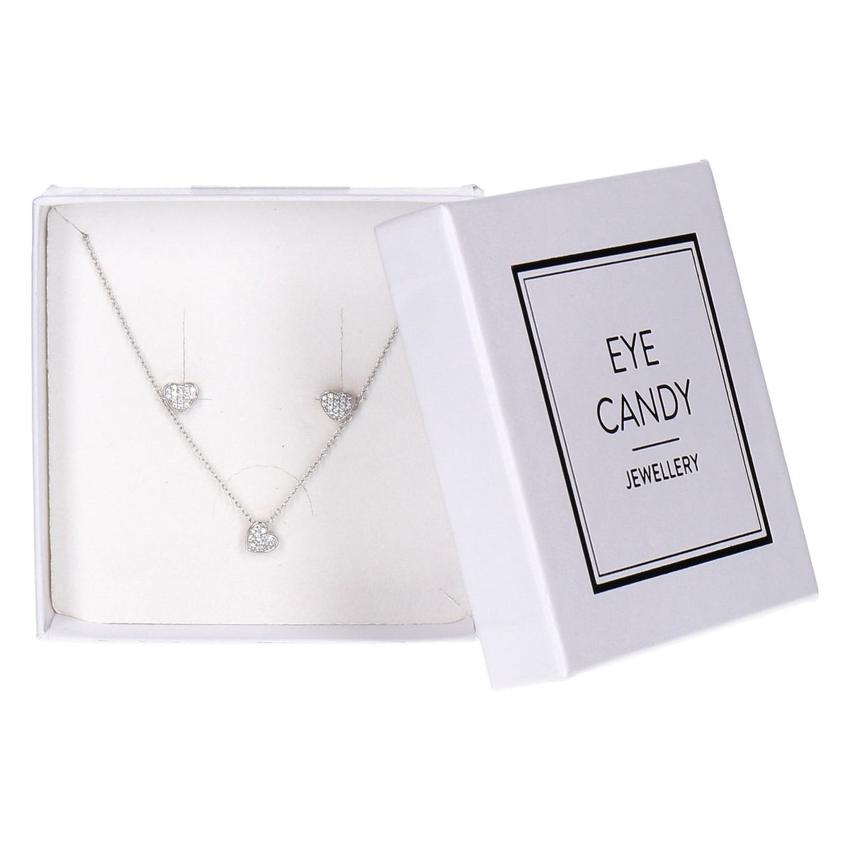 Produktbild Edelstahlarmband - Eye Candy Set 925er Sterling Silber Herz Zirkonia Anhänger + Ohrringe