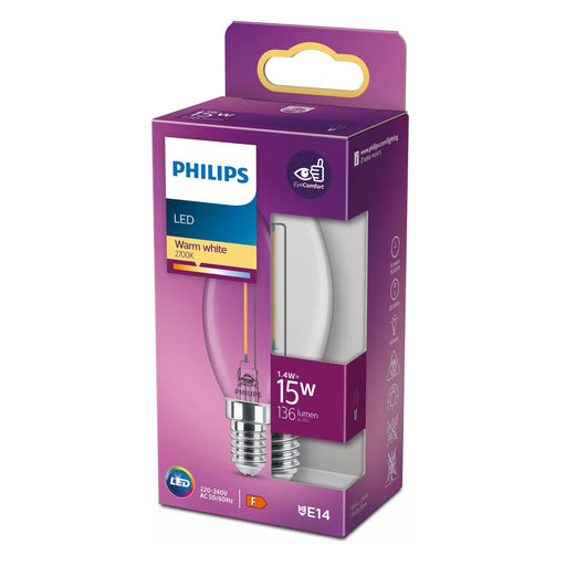Produktbild LED-Filament - Philips 15W B35 E14 Filament-Kerzenlampe transparent