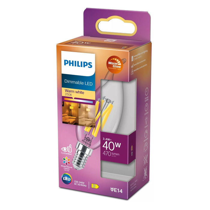Philips 40W BA35 E14 LED-Filament-Kerzenlampe transparent
