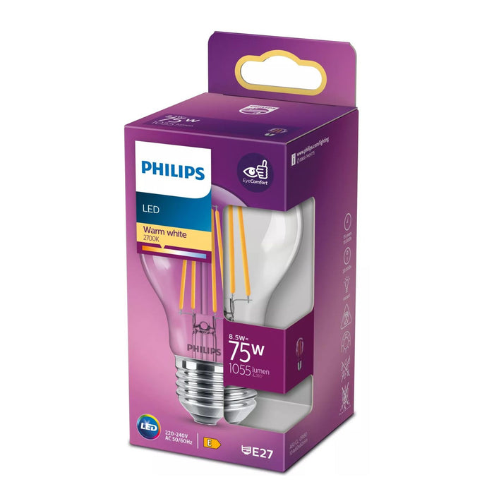 Philips 75W E27 LED-Filament-Lampe transparent