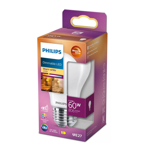 Produktbild LED-Leuchtmittel - Philips LED Birne Dimmbar 5,9W=60W WarmWhite E27 806lumen Milchglas