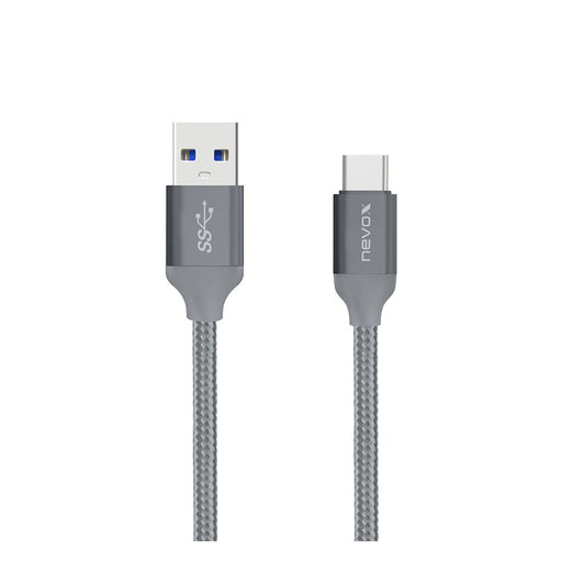 Produktbild USB-Kabel - nevox Type C USB zu USB 3.0 silbergrau 2m Nylon geflochten
