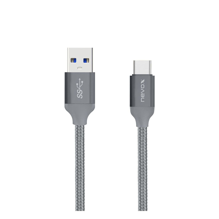 nevox Type C USB zu USB 3.0 silbergrau 2m Nylon geflochten