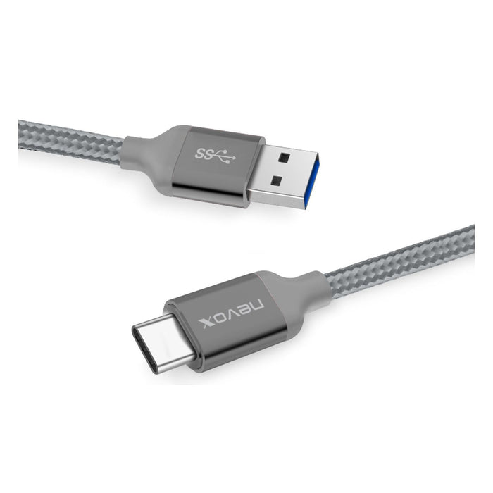 nevox Type C USB zu USB 3.0 silbergrau 2m Nylon geflochten
