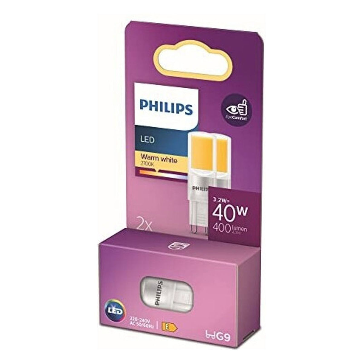 Produktbild LED-Leuchtmittel - Philips 2x LED Stiftsockellampe G9 40W warmweiß 400lumen