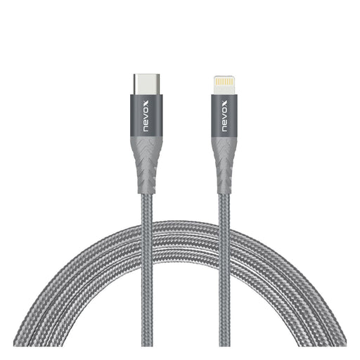 Produktbild Lade- und Sync-Kabel - Nevox Lightning Kabel Type C USB 1m silbergrau Nylon geflochten