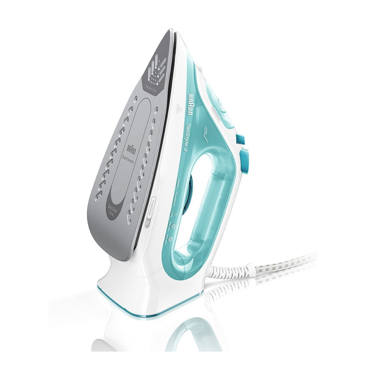 Produktbild Dampfbügeleisen - Braun TexStyle 3 SI 3041 GR Dampfbügeleisen 2350 Watt Türkis, Weiß