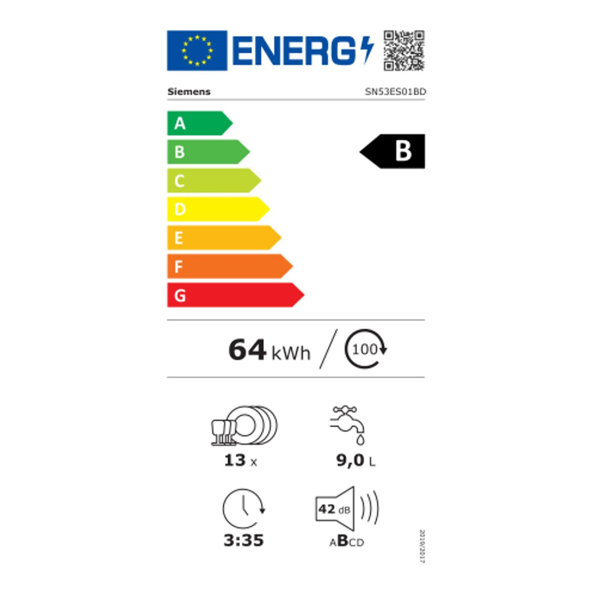 Produktbild teilintegrierbarer Geschirrspüler - Siemens Einbau Geschirrspüler SN53ES01BD (B)