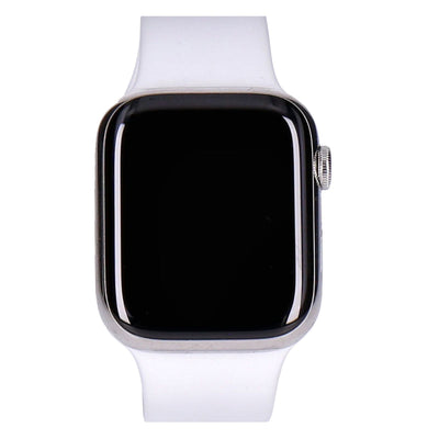 Watch Series 8 45mm GPS + 4G Silber Edelstahlgehäuse mit Sportarmband Weiß