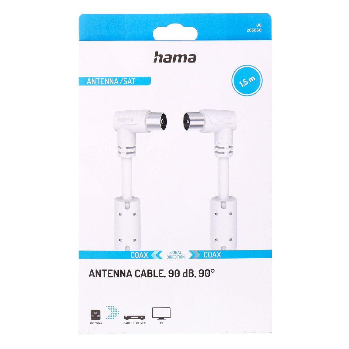 Produktbild SAT-Kabel - Hama Antennen Kabel 90dB  90°  1,5m  weiß