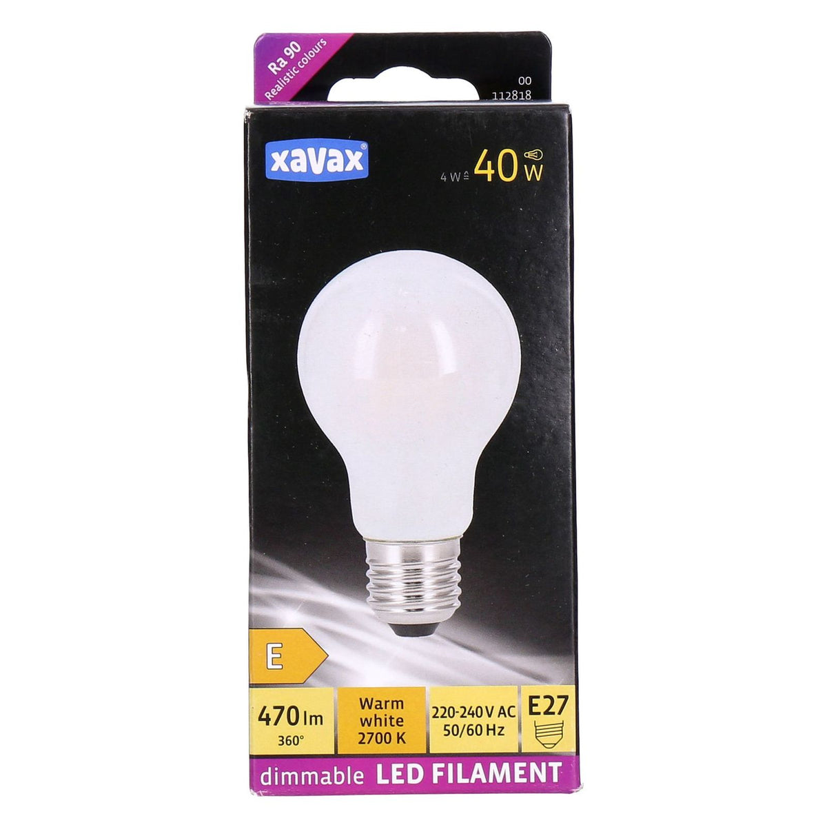 Produktbild LED-Filament - Xavax E27 LED Filament Birne Dimmbar warmweiß 4W=40W 470lm