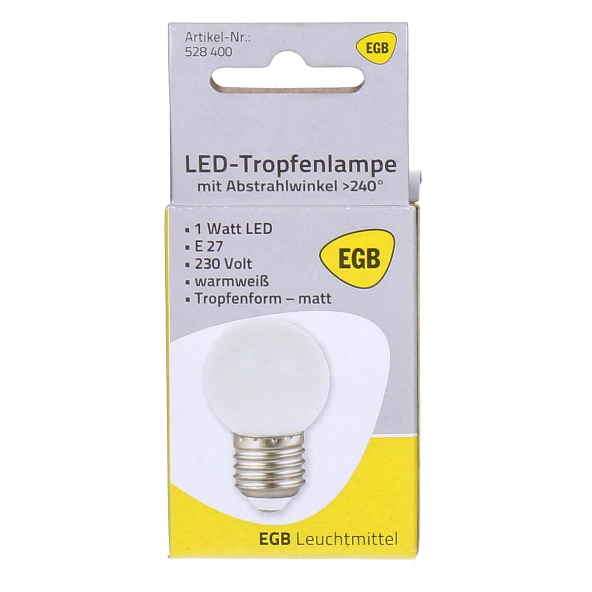 Produktbild LED-Leuchtmittel - EGB E27 Leuchtmittel Tropfenform 1Watt warmweiß matt 55lm