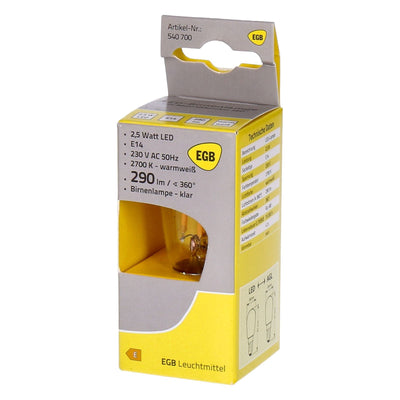 LED Birnenlampe E14 2,5W warmweiß 290lm mit Abstrahlwinkel 360°
