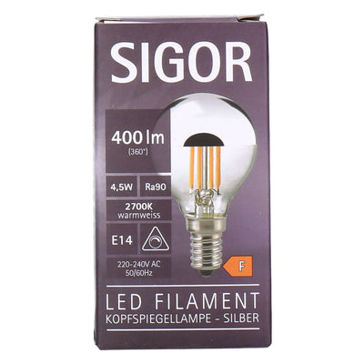 LED FILAMENT E14 4,5W 400lm Kopfspiegellampe Silber