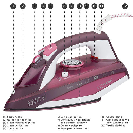 Produktbild Dampfbügeleisen - Bomann DB 6005 CB Dampfbügeleisen rot/weiß