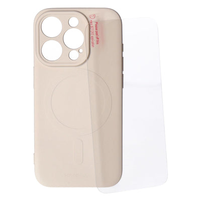 Protection Pack iPhone 15 Pro Silikon Case Creme und Displayschutz