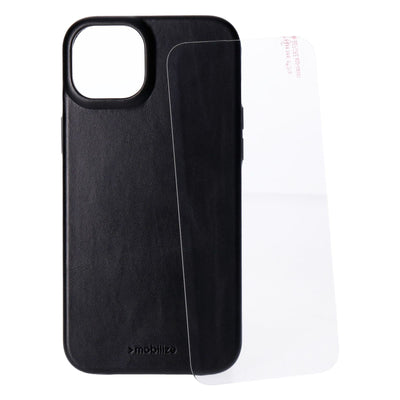 Protection Pack iPhone 15 Plus Ledercase schwarz und Displayschutz