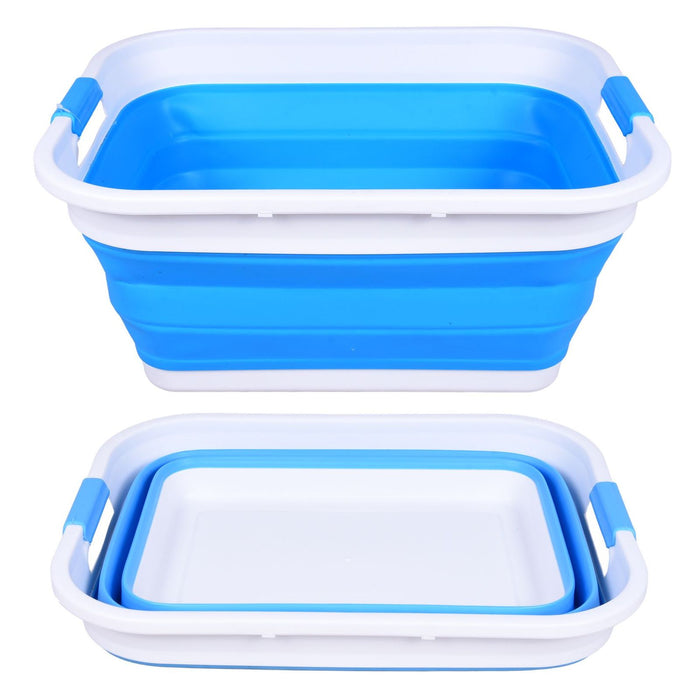 SAMMART 41L faltbarer Wäschekorb weiß/himmelblau