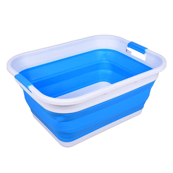 SAMMART 41L faltbarer Wäschekorb weiß/himmelblau