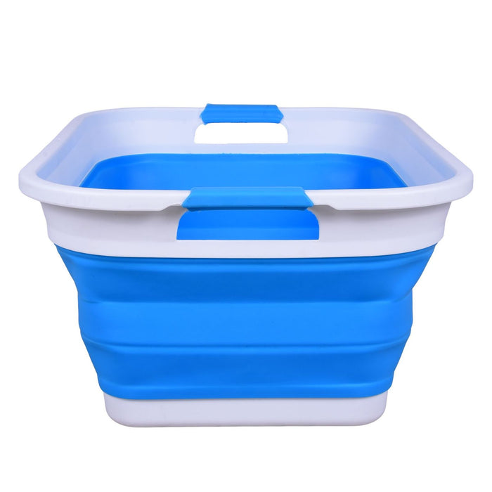 SAMMART 41L faltbarer Wäschekorb weiß/himmelblau