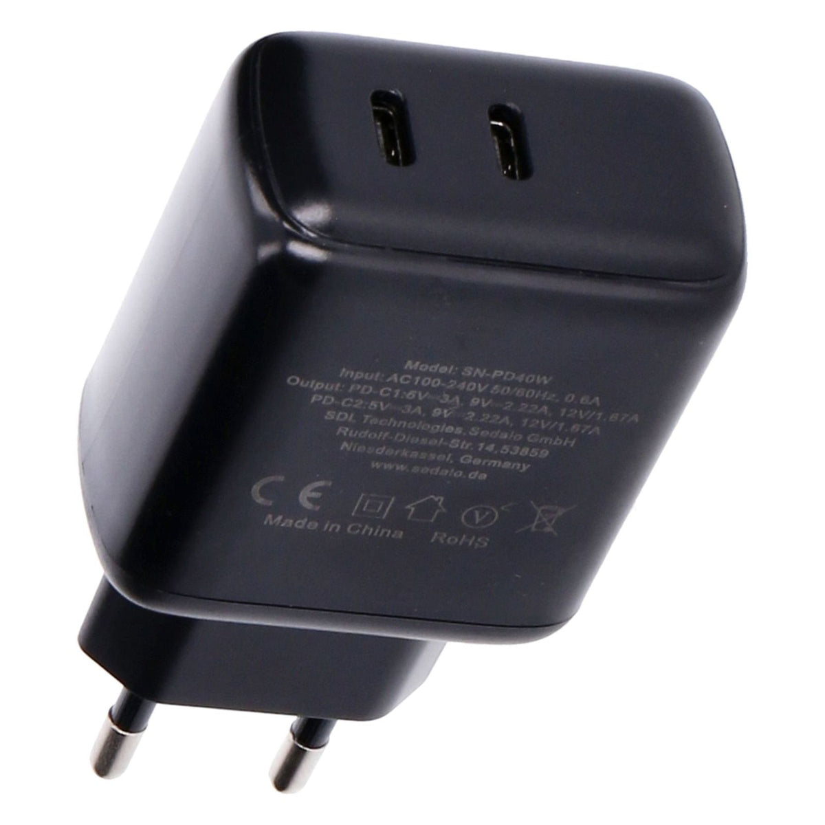 Produktbild USB-Ladegerät - SDL 40W Dual USB-C Ladegerät Type C Port schwarz