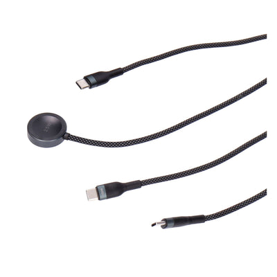 3 in 1 Lade und Sync-Kabel schwarz passend für Apple Watch, Lightning und USB-C
