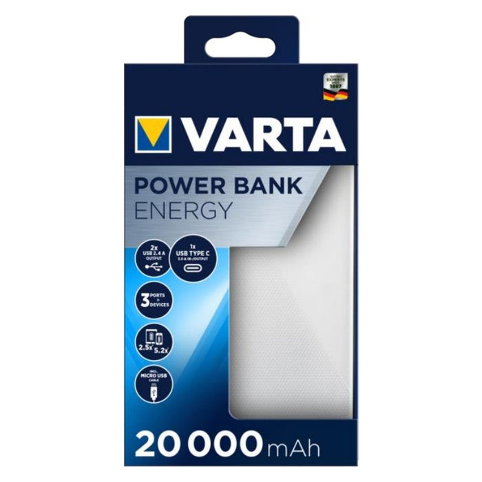 Varta Energy 20000 Akkuladegerät Lithium Polymer (LiPo) 20000 mAh Schwarz, Weiß