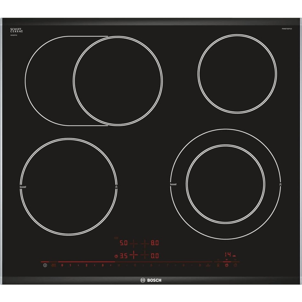 Produktbild Elektro-Kochfeld - Bosch Serie 8 PKN675DP1D Glaskeramik-Kochfeld integriert 60cm 4 Zonen Schwarz, Edelstahl