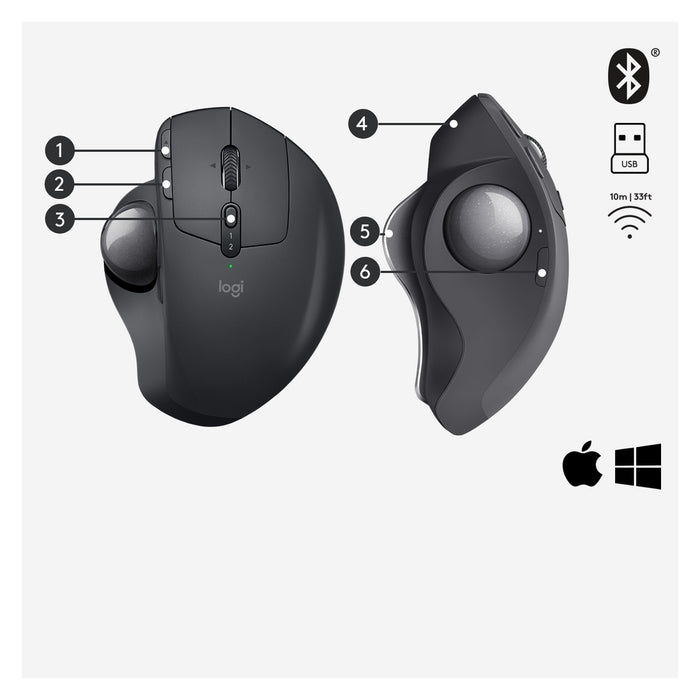 Logitech MX Ergo Maus rechts RF Wireless + Bluetooth Trackball 440 DPI