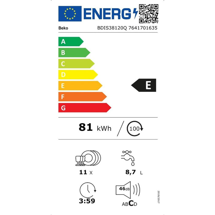 Beko BDIS38120Q Geschirrspüler Einbau teilintegriert