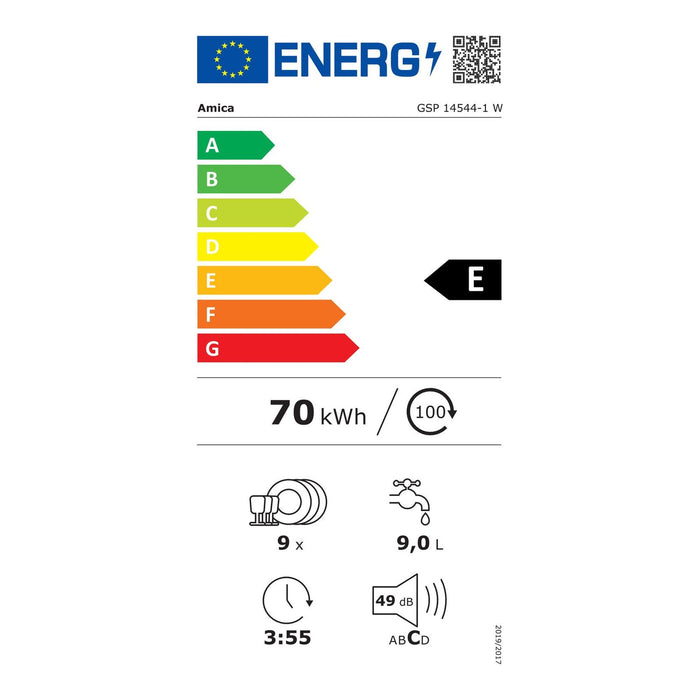 Amica GSP 14544-1 W Geschirrspüler freistehend 45cm 9 Maßgedecke E