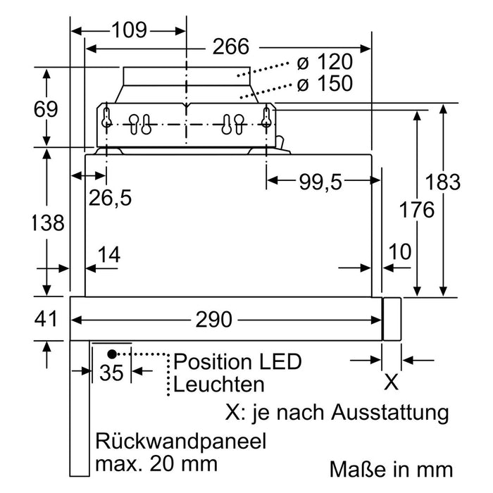 Siemens iQ100 LI64LA521 Dunstabzugshaube Halb eingebaut (Pullout) Metallisch, Silber 389 m³