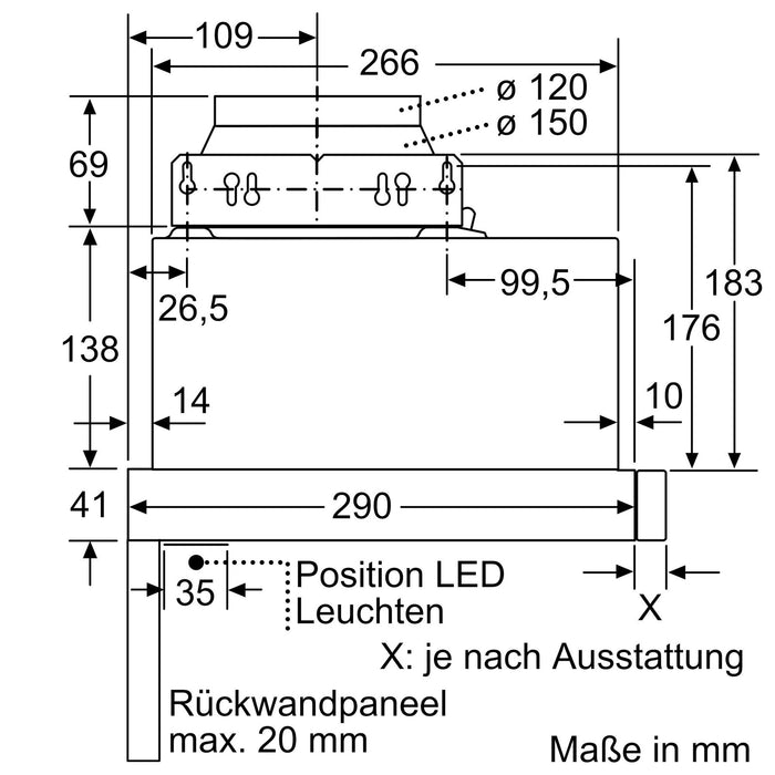 Neff D46BR12X6 Dunstabzugshaube Halb eingebaut (Pullout) Edelstahl 328 m³/h C