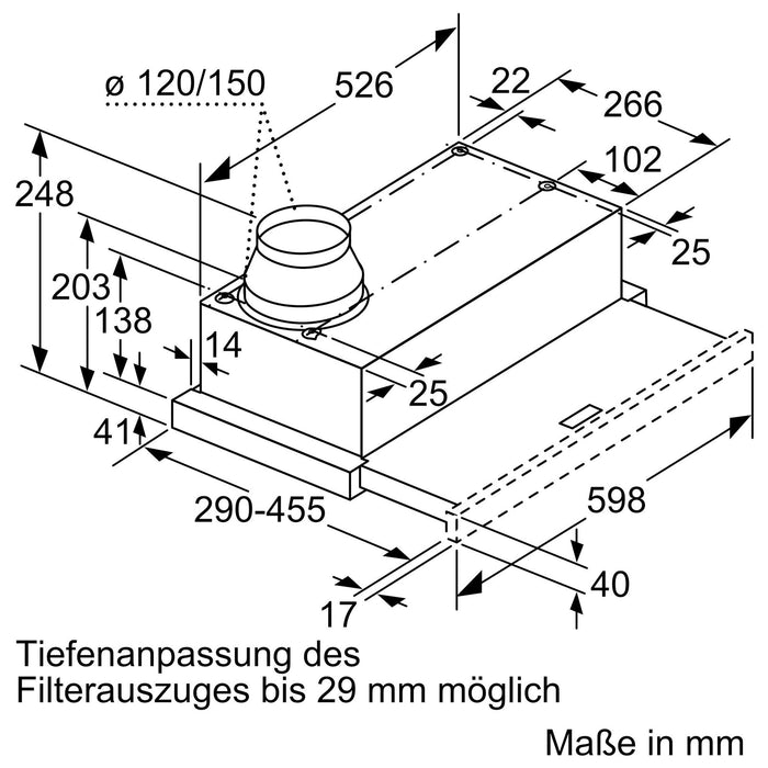 Neff D46ED22X1 Dunstabzugshaube Halb eingebaut (Pullout) Edelstahl 271 m³/h A